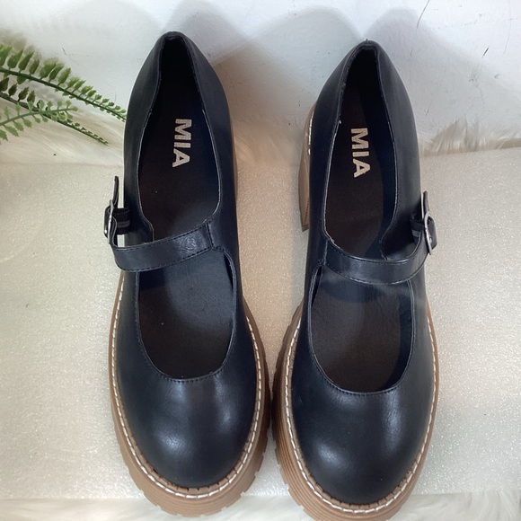 MIA NATANIA LUG SOLE MARY JANE SHOES BLACK NWOT SZ 8.5 - Picture 11 of 16
